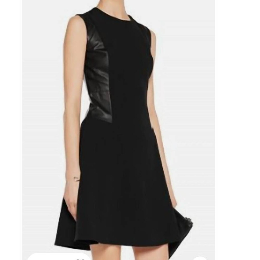 L'agence Stephanie Knit & Leather Flared Dress In Black Size Small Nwt